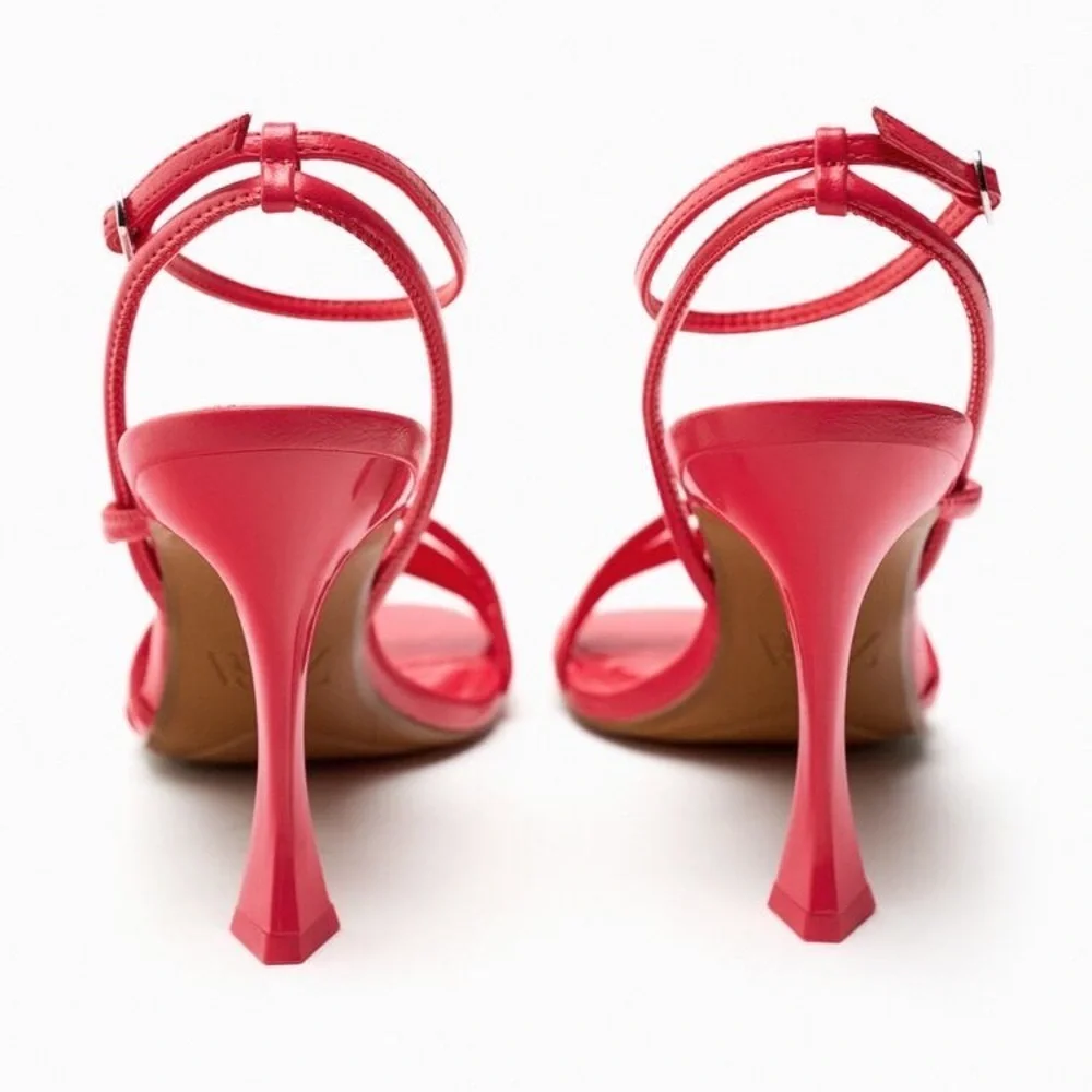 NWT. Zara Coral High Heeled Strap Sandals. Size 6, 10.